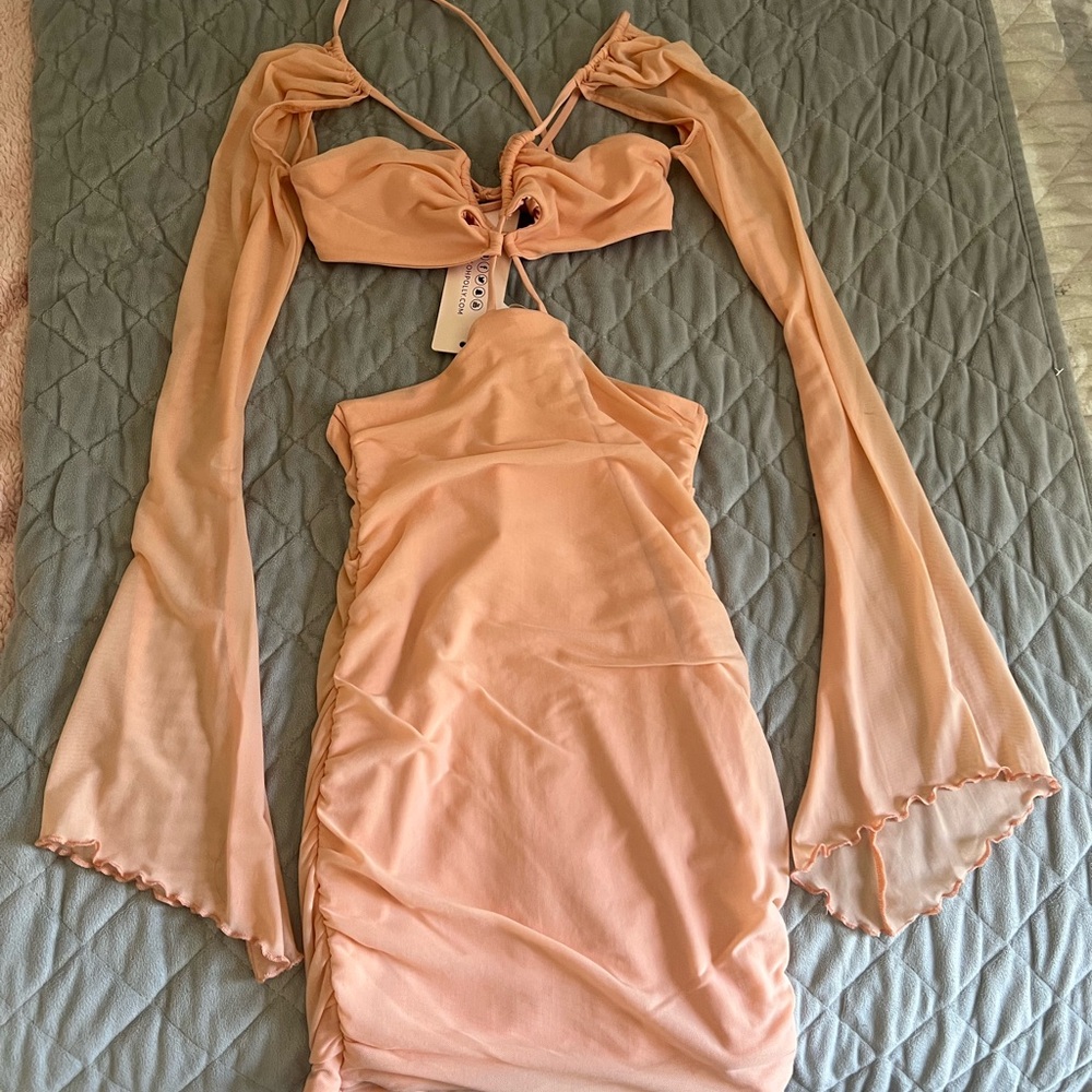 Elegant Peach Halter Dress